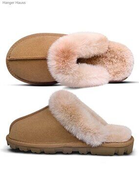 Fuzzy Plush Faux Fur House Slippers Anti-Slip Rubber Sole